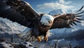 Majestic bald eagle soars over snowy mountain range in winter generated by AI Royalty Free Stock Photo