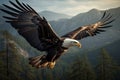 Majestic bald eagle soars, wings outstretched in a graceful flight