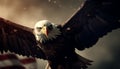 Majestic bald eagle spreads wings in flight generated by AI