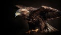 Majestic bald eagle spreads wings in flight generated by AI