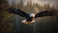 Majestic bald eagle spreads wings in mid air, soaring with freedom generated by AI Royalty Free Stock Photo