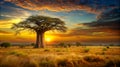 Majestic baobab bathed in the warm glow of an African sunrise Royalty Free Stock Photo
