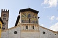 Lucca, 27th august: Basilica San Frediano Church Building details from Piazza Frediano in Old Lucca City. Tuscany region. Italy Royalty Free Stock Photo