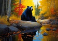 Majestic Bear in a Serene Forest: A Colorful Reflection of Natur