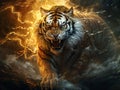 a tiger with the fire coming out of its mouth on a background Royalty Free Stock Photo