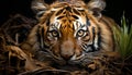 Majestic Bengal tiger, fierce and beautiful, staring into the camera generated by AI Royalty Free Stock Photo