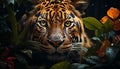 Majestic Bengal tiger, fierce and beautiful, staring into the wild generated by AI Royalty Free Stock Photo