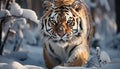 Majestic Bengal tiger, fierce hunter, staring with wild aggression generated by AI Royalty Free Stock Photo