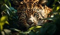 Majestic Bengal tiger hiding in the Amazon rainforest, staring at camera generated by AI Royalty Free Stock Photo