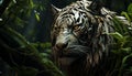 Majestic Bengal tiger hiding in Amazon rainforest, staring at camera generated by AI Royalty Free Stock Photo