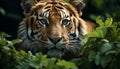Majestic Bengal tiger hiding in tropical rainforest, staring with aggression generated by AI Royalty Free Stock Photo