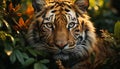 Majestic Bengal tiger hiding in tropical rainforest, staring fiercely generated by AI Royalty Free Stock Photo