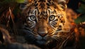 Majestic Bengal tiger hiding in the wilderness, staring at camera generated by AI Royalty Free Stock Photo