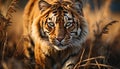 Majestic Bengal tiger hiding in the wilderness, staring fiercely generated by AI Royalty Free Stock Photo