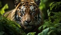 Majestic Bengal tiger prowls, staring with aggression, hiding in wilderness generated by AI Royalty Free Stock Photo