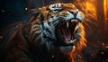 Majestic Bengal tiger roaring, fierce and wild in nature generated by AI