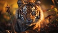 Majestic Bengal tiger staring, beauty in nature tranquil scene generated by AI Royalty Free Stock Photo