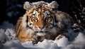 Majestic Bengal tiger staring, fierce and furious in the snow generated by AI