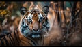 Majestic bengal tiger staring fiercely in wilderness generated by AI Royalty Free Stock Photo