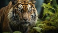 Majestic Bengal tiger staring, hiding in green wilderness generated by AI Royalty Free Stock Photo