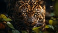 Majestic Bengal tiger staring, hiding in tropical rainforest, looking at camera generated by AI Royalty Free Stock Photo