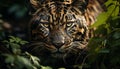 Majestic Bengal tiger staring, hiding in tropical rainforest, looking fierce generated by AI Royalty Free Stock Photo