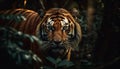 Majestic Bengal tiger staring, hiding in wilderness generated by AI Royalty Free Stock Photo