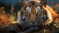 Majestic Bengal tiger staring, wild beauty in nature generated by AI Royalty Free Stock Photo