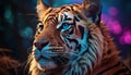 Majestic Bengal tiger staring, wild beauty in nature generated by AI