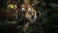 Majestic Bengal tiger walking through tropical rainforest, staring fiercely generated by AI Royalty Free Stock Photo