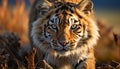 Majestic Bengal tiger walking in the wild, staring at camera generated by AI Royalty Free Stock Photo