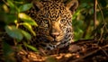 Majestic big cat hiding in the wilderness, staring at camera generated by AI Royalty Free Stock Photo