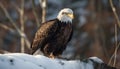 Majestic bird perches on snowy branch majestically generated by AI Royalty Free Stock Photo