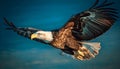 Majestic bird of prey, bald eagle, soaring in mid air generated by AI Royalty Free Stock Photo