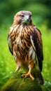 Majestic Bird of Prey Perched on Moss-Covered Rock