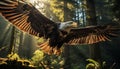 Majestic bird of prey soaring through tranquil forest, spreading wings generated by AI Royalty Free Stock Photo