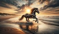 Horse galloping on beach at sunset Royalty Free Stock Photo