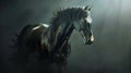 Majestic Black Horse Portrait in Misty Ambience Royalty Free Stock Photo