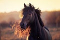 Majestic Black Horse at Sunset, AI Generated