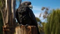 A majestic black palm cockatoo perched on a weathered tree stump Royalty Free Stock Photo