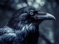 Majestic Black Raven Portrait Detailed Feathers - Symbolic Wildlife Photography Artistic Educational Use - Halloween