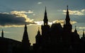 Majestic black silhouette of Historical Museum on background of  beautiful sunset with clouds on Red Square Royalty Free Stock Photo