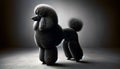 A majestic black standard poodle is portrayed in a dramatic light, its silhouette emphasizing the distinctive.