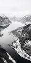 Majestic Black And White Aerial Photography Of Snowy Valley And Lake