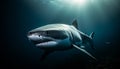 Majestic blacktip reef shark swimming in spooky underwater reef generated by AI