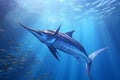 blue fish gracefully swimming in the vast ocean. AI Generated