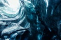 Majestic blue ice formations inside cave