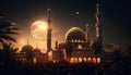 Majestic Blue Mosque illuminates city skyline at dusk generated by AI Royalty Free Stock Photo