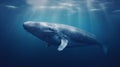 Majestic Blue Whale Swimming in Ocean Depths. Generative ai