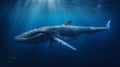 Majestic Blue Whale Swimming in Ocean Depths. Generative ai